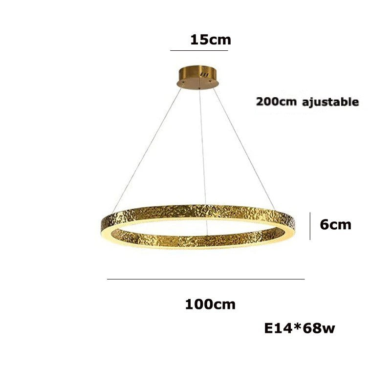 Lustre anneaux martelés dorés | Contemporain & Chic 100 cm / Blanc froid