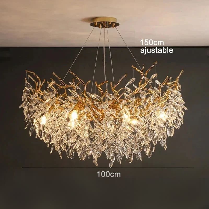 Lustre cascade cristalline doré ou argenté Or| 100 cm | Rond / Blanc froid