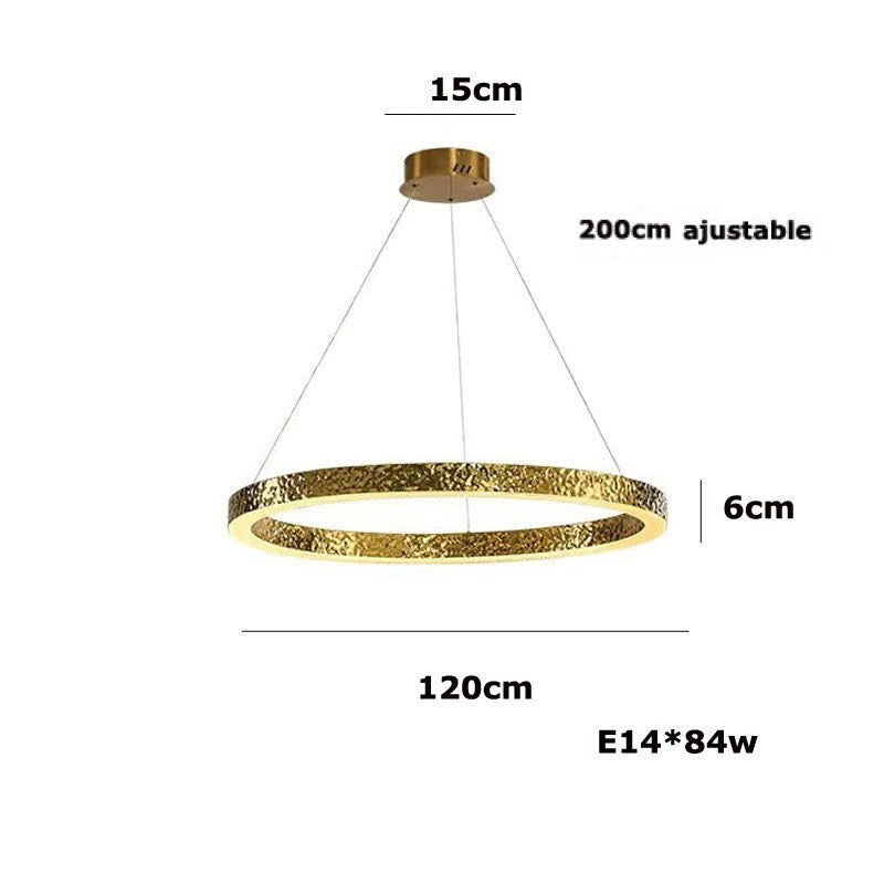 Lustre anneaux martelés dorés | Contemporain & Chic 120 cm / Blanc froid