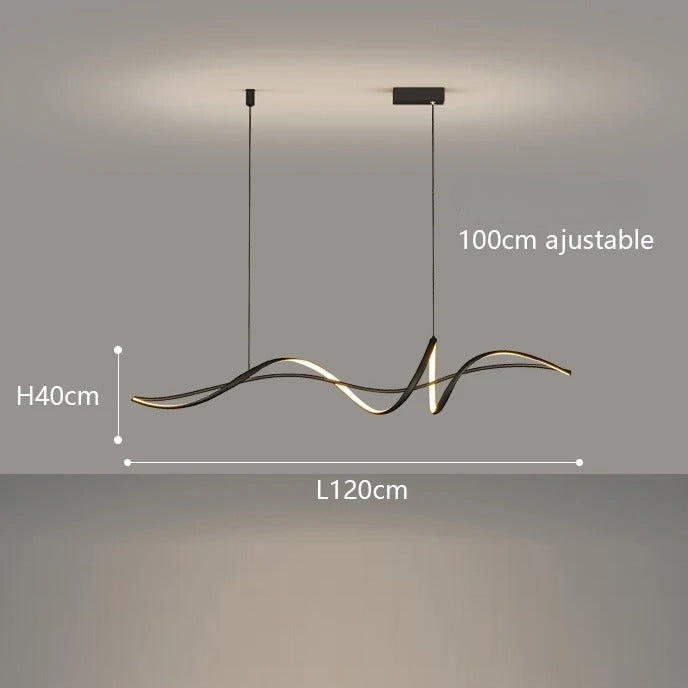 Lustre LED design ondulé | Chic & minimaliste Noir / 120 cm / Blanc froid