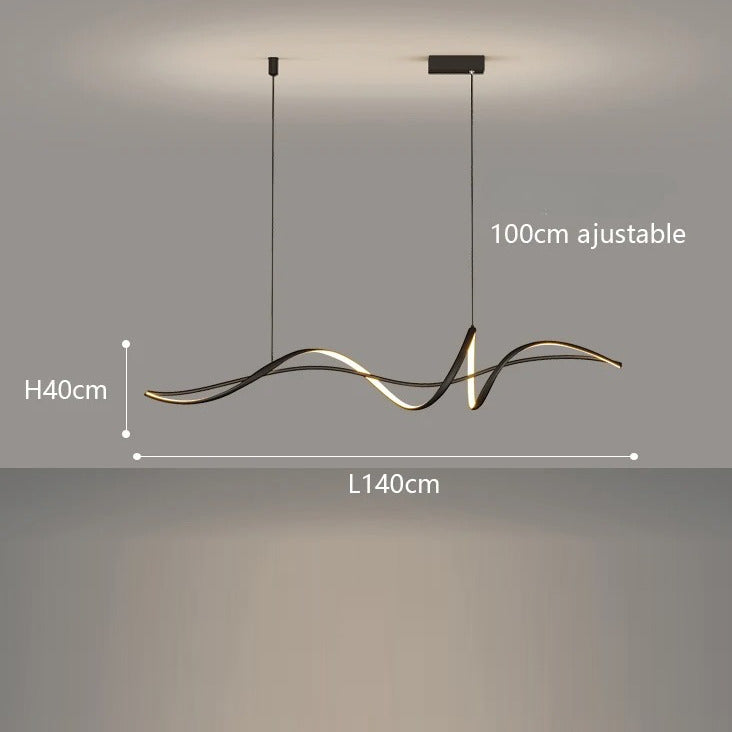 Lustre LED design ondulé | Chic & minimaliste Noir / 140 cm / Blanc froid