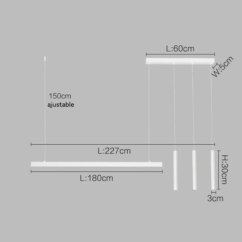 Suspension linéaire LED minimaliste | Ligne pure et éclairage structuré Blanc 227cm / Blanc froid