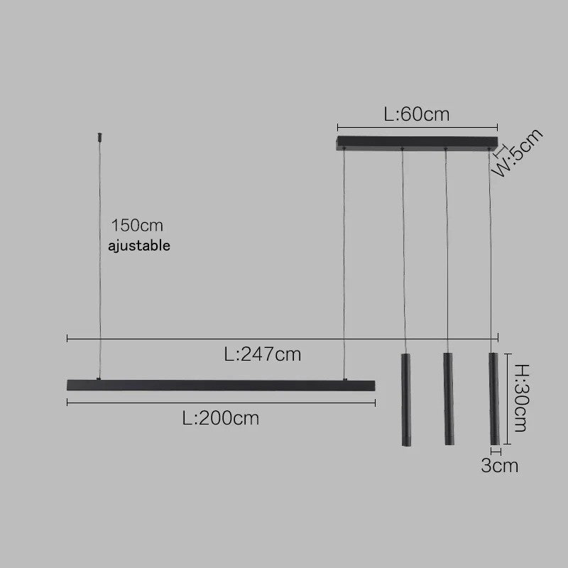 Suspension linéaire LED minimaliste | Ligne pure et éclairage structuré Noir 247cm / Blanc froid