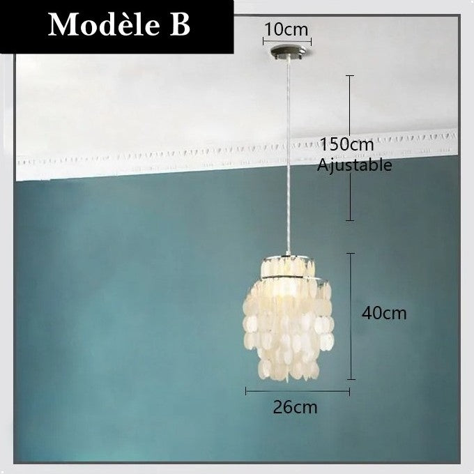 Lustre design en coquillages naturelles Modèle B | 26 cm / Argent