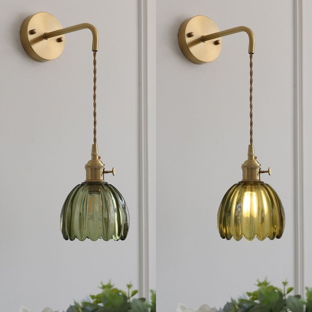 Applique murale vintage en verre nervuré | Luminaire suspendu ou fixe A Vert