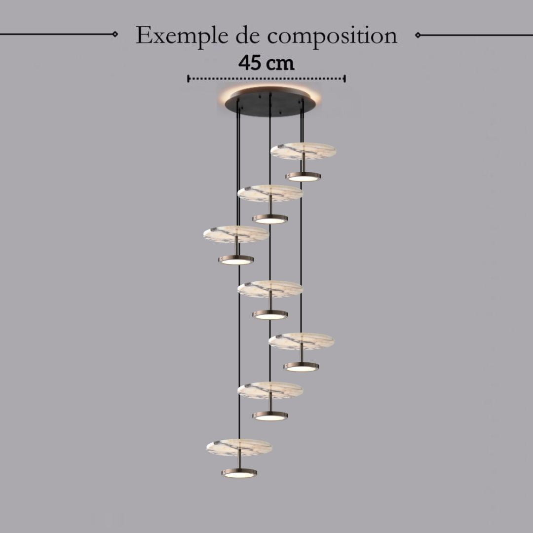 Suspension disque en marbre naturel | Luminaire haut de gamme à LED