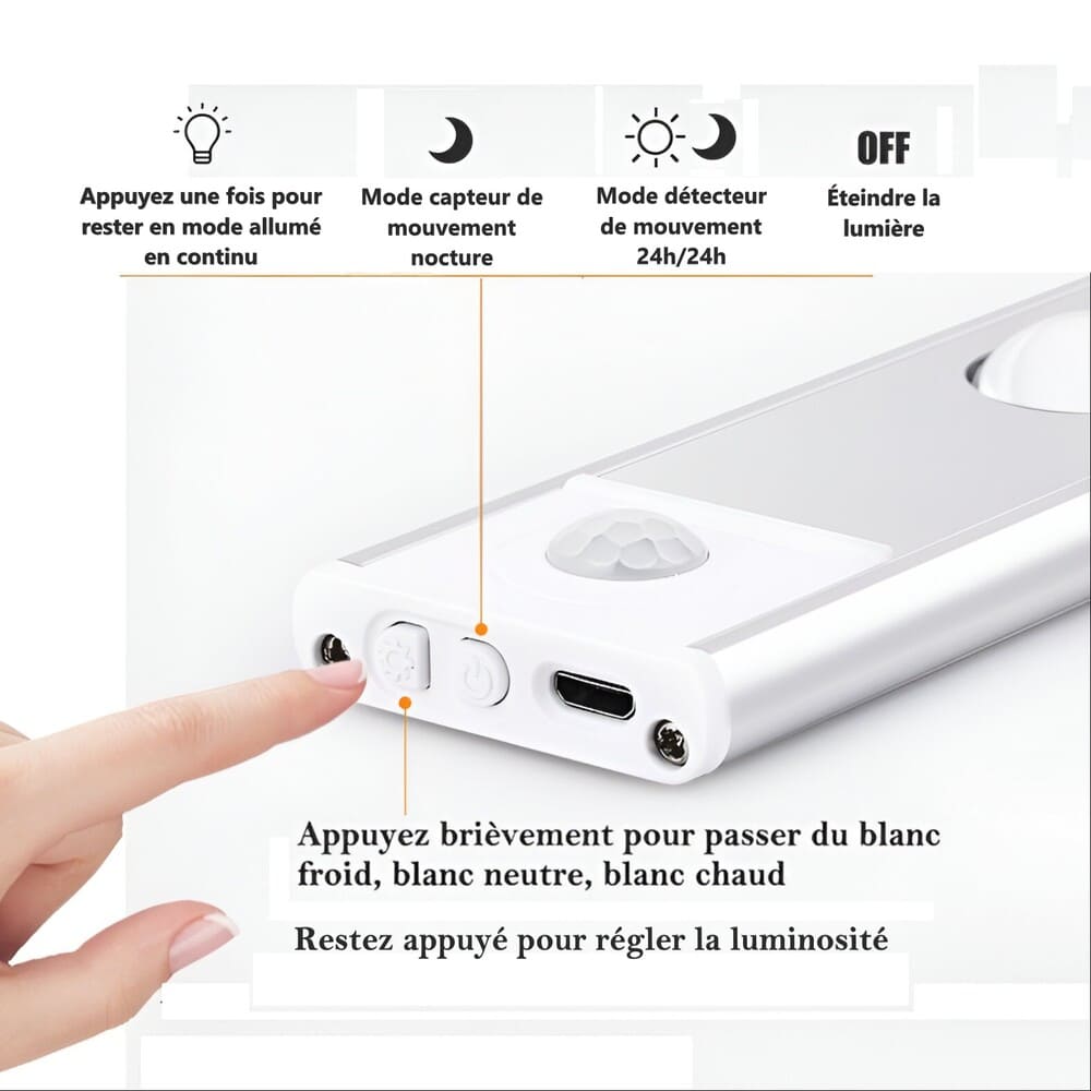 Lampe LED sans fil | Réglette avec détecteur de mouvement