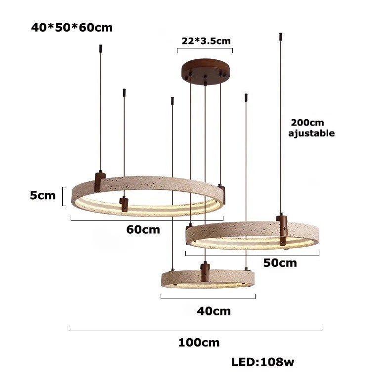 Lustre anneau en pierre naturelle 40 + 50 + 60 cm / Blanc chaud