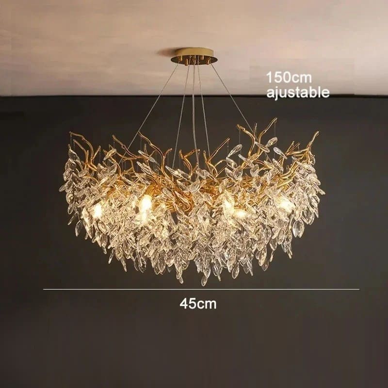 Lustre cascade cristalline doré ou argenté Or| 45 cm | Rond / Blanc froid