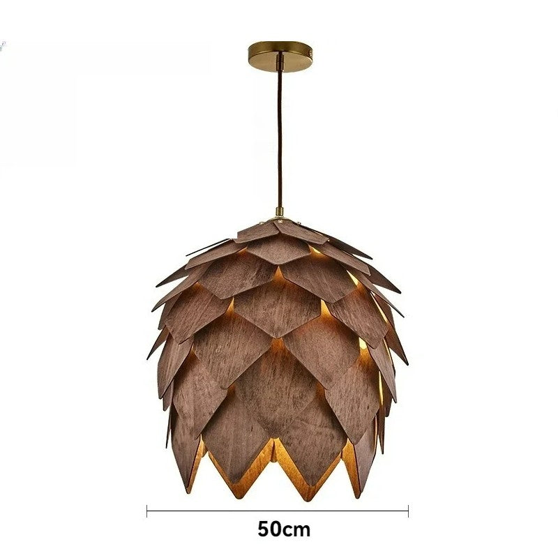 Suspension bois sculpté en forme de pomme de pin | Chic & naturel 50 cm / Marron foncé
