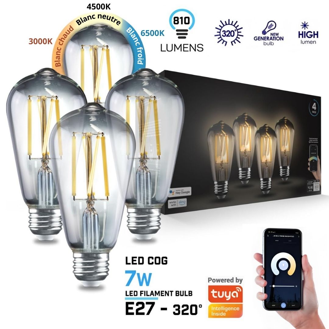 Ampoule LED intelligente Wifi E27 | 7W Dimmable Pack x4