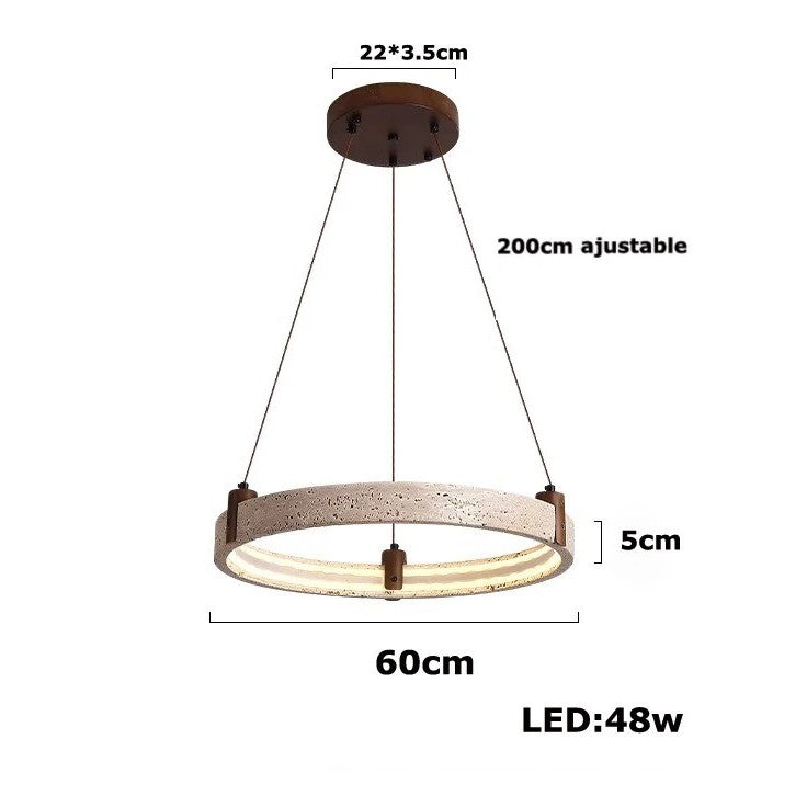 Lustre anneau en pierre naturelle 60 cm / Blanc chaud