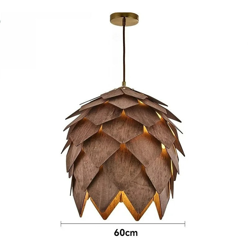 Suspension bois sculpté en forme de pomme de pin | Chic & naturel 60 cm / Marron foncé