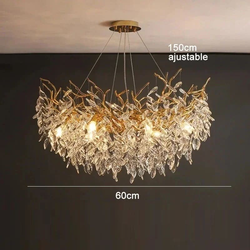 Lustre cascade cristalline doré ou argenté Or| 60 cm | Rond / Blanc froid