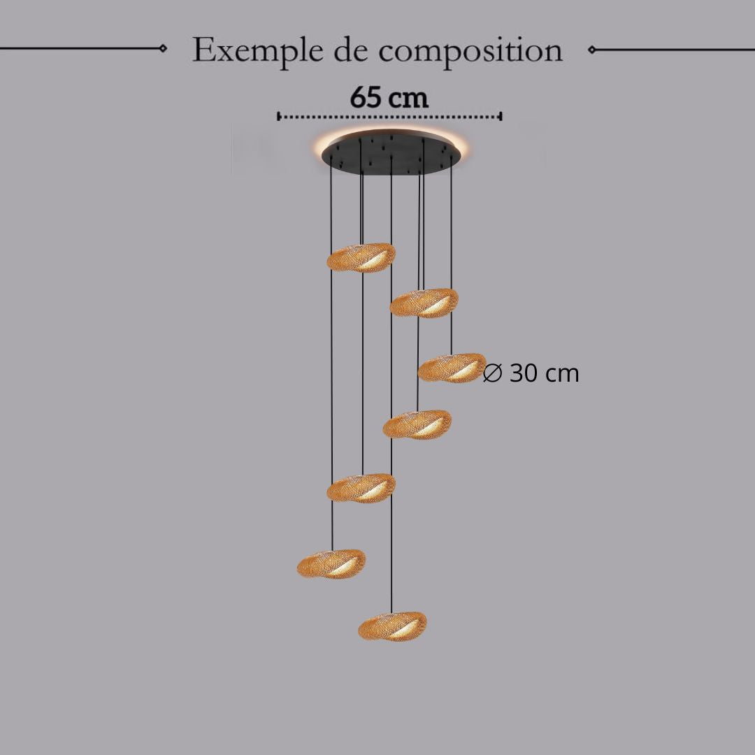Suspension design en rotin tressé | Forme organique et chaleureuse