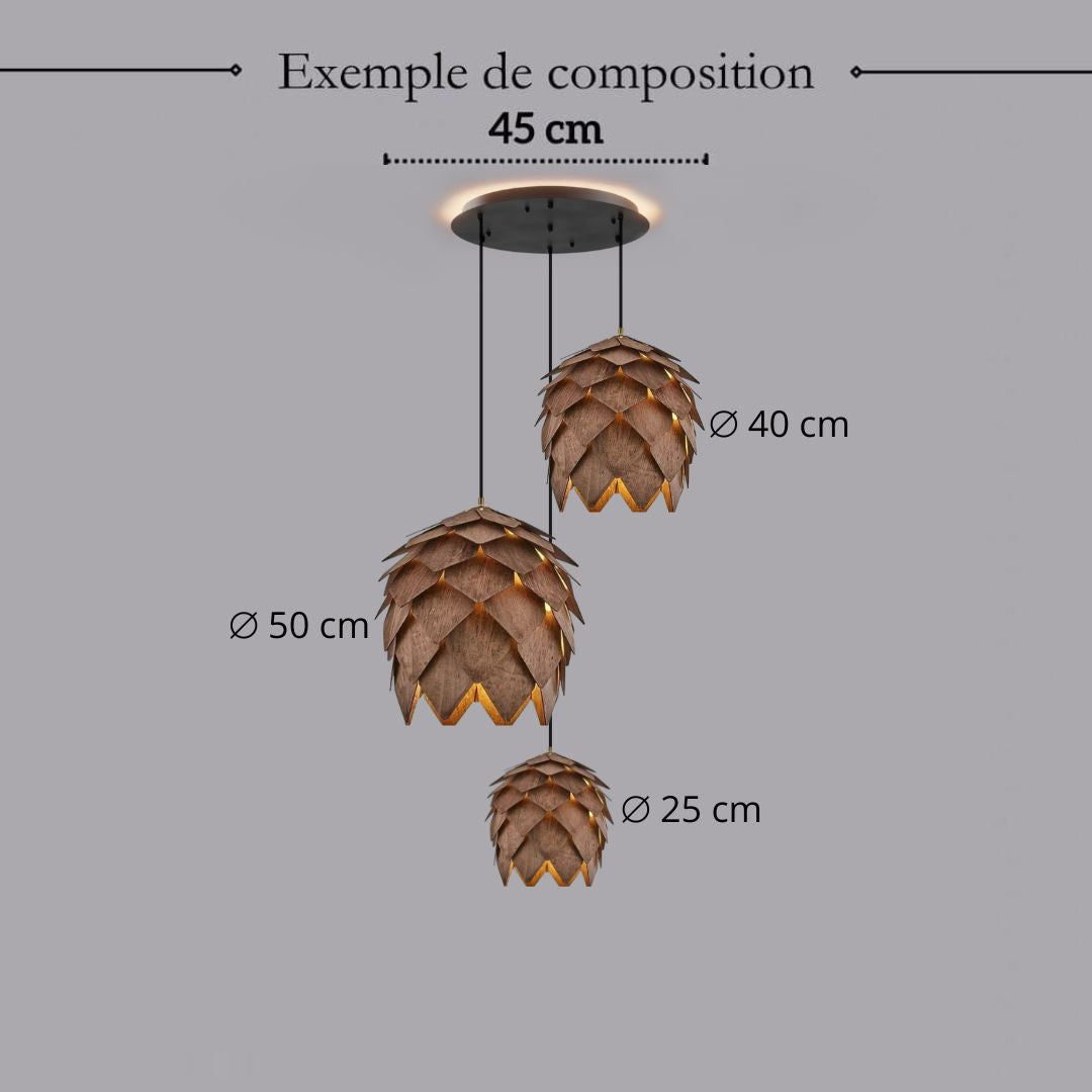 Suspension bois sculpté en forme de pomme de pin | Chic & naturel