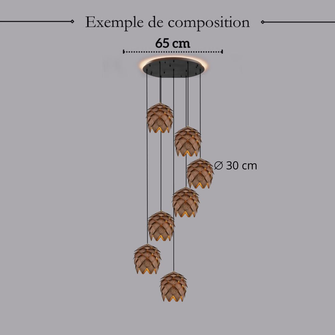Suspension bois sculpté en forme de pomme de pin | Chic & naturel
