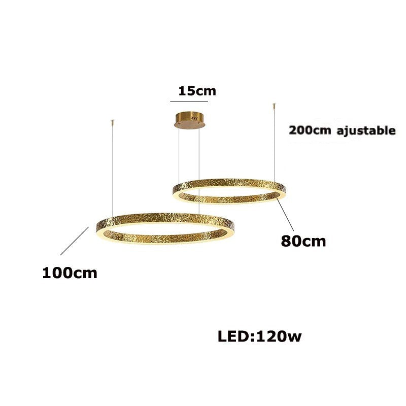 Lustre anneaux martelés dorés | Contemporain & Chic 80 + 100 cm / Blanc froid