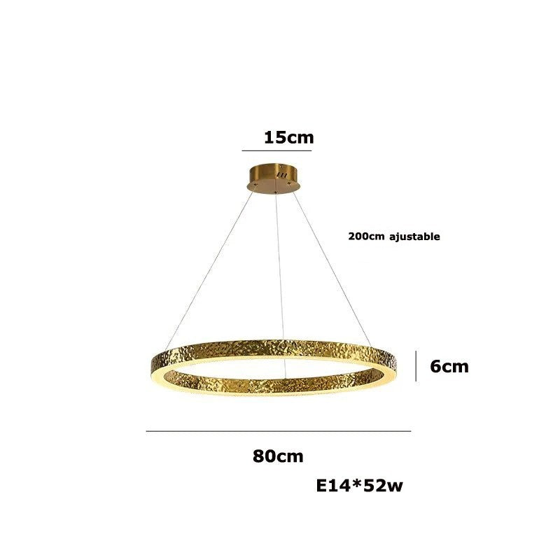 Lustre anneaux martelés dorés | Contemporain & Chic 80 cm / Blanc froid