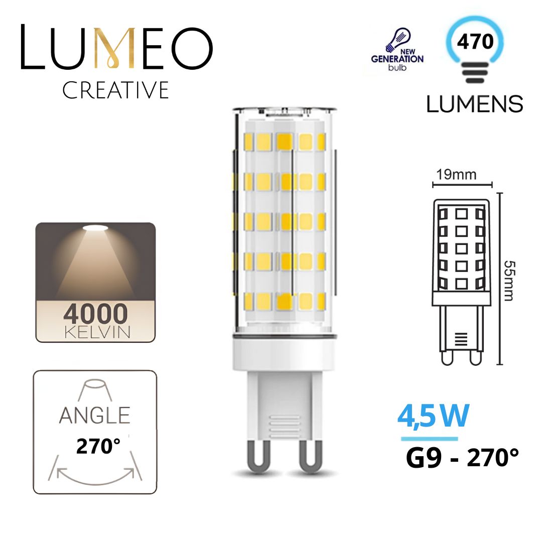 ampoule g9 led 4.5w 40w 470 lumens blanc neutre lumeo creative