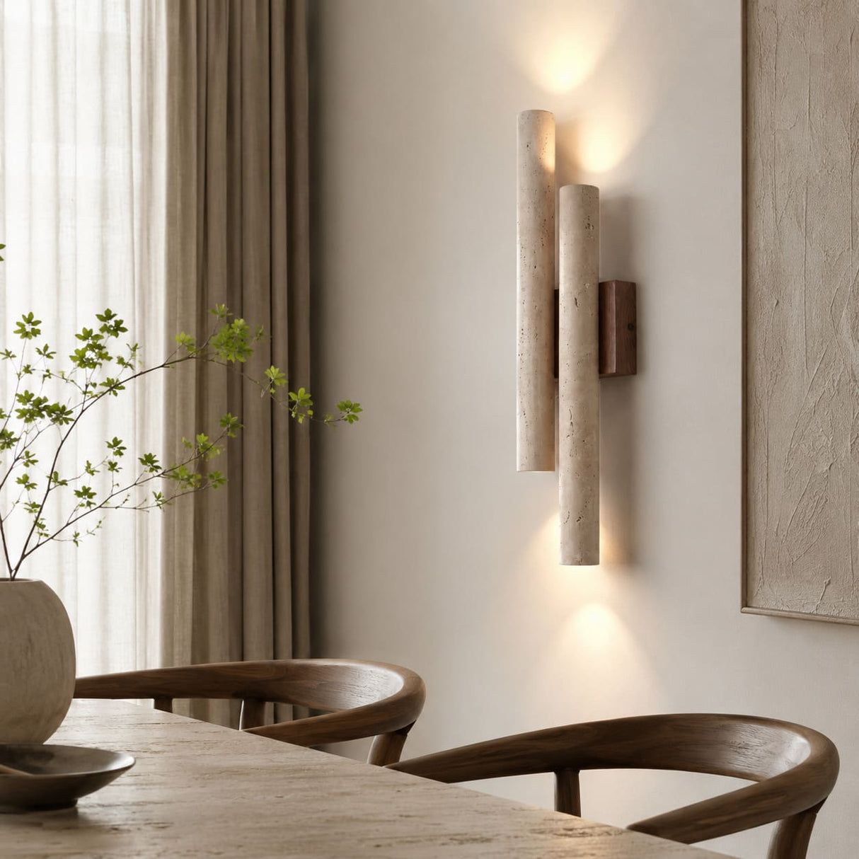 Applique murale travertin & bois | Luminaire en pierre naturelle ORGUE