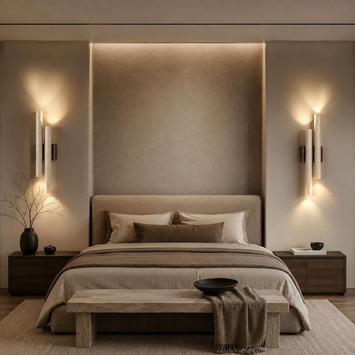 Applique murale travertin & bois | Luminaire en pierre naturelle ORGUE