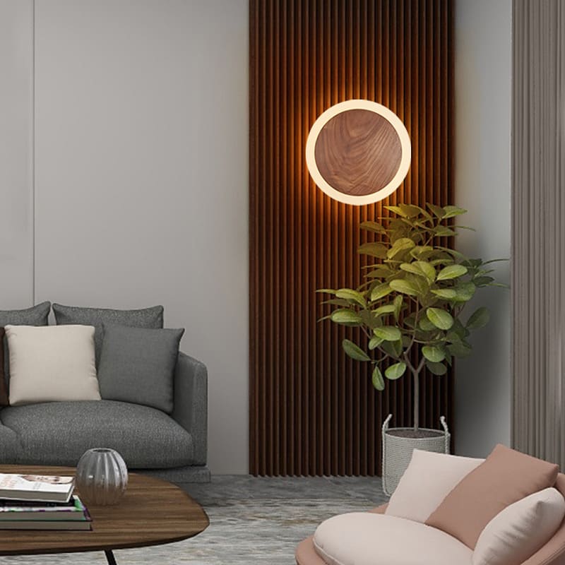 Applique murale bois cercle lumineux | Design chic et naturel