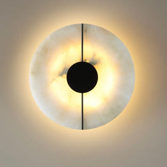 Applique murale en marbre naturel | Minimalisme sculptural & lumière indirecte B | Noir / 20cm / Blanc chaud