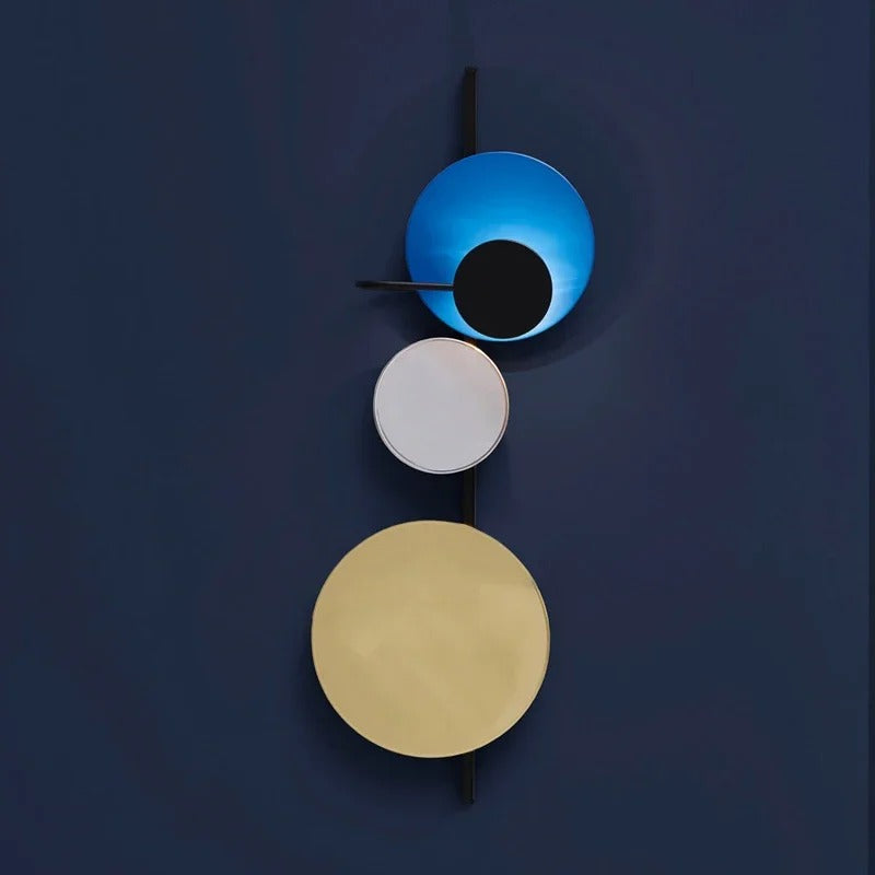 Applique murale graphique à disques colorés Moyen | Bleu / Sans prise / Blanc chaud