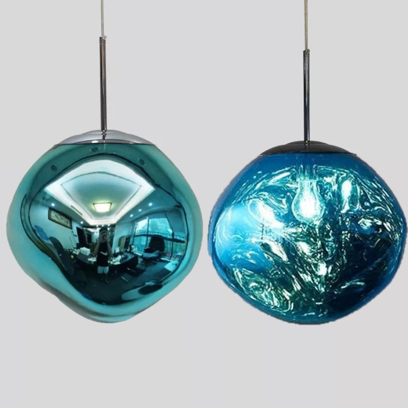 Suspension en verre soufflé style boule de lave | Création modulable 15 cm / PVC / Bleu