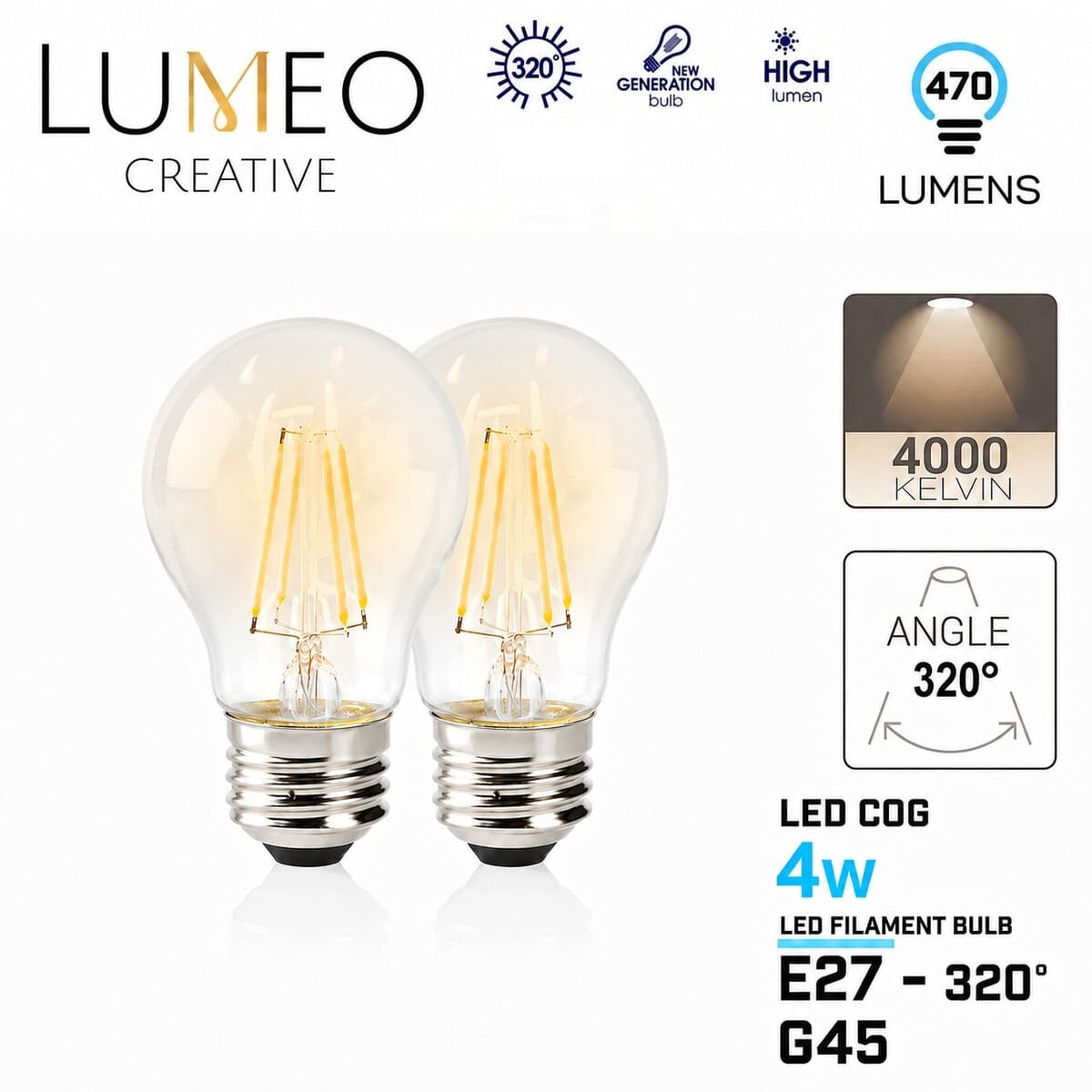 Ampoule LED E27 / G45 | 4W Blanc Neutre 4000K