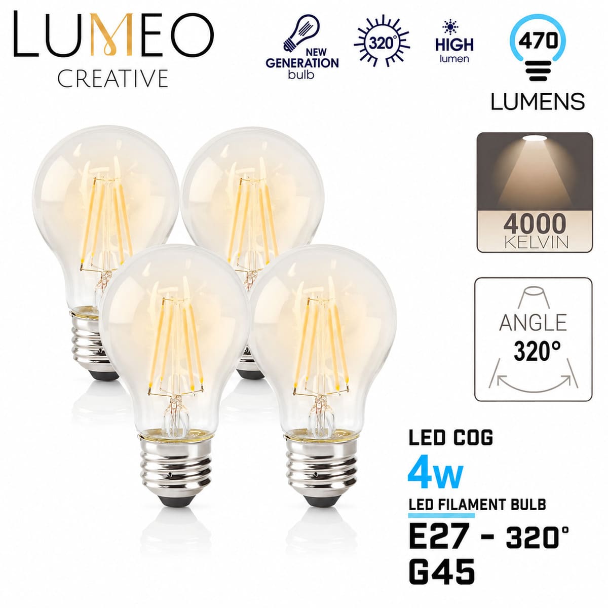 Ampoule LED E27 / G45 | 4W Blanc Neutre 4000K