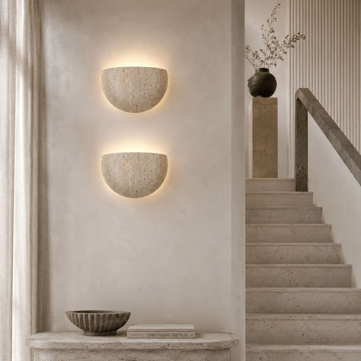Applique murale en travertin | Luminaire en pierre naturelle DEMI-LUNE