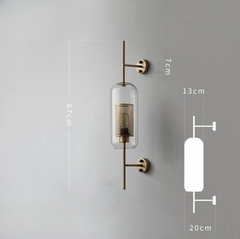 Applique murale cylindrique verre & métal | Luminaire mural style art déco moderne B / Cuivre