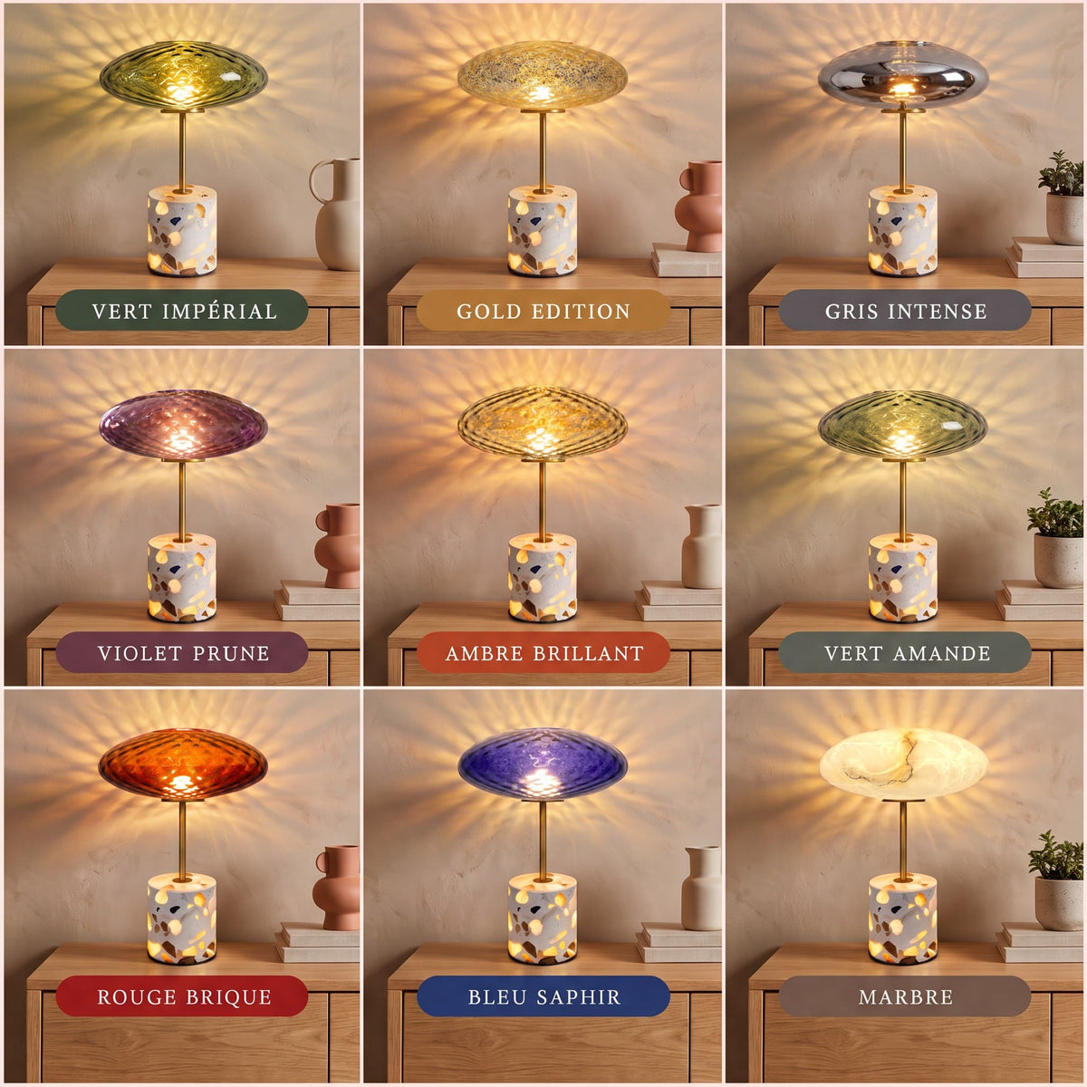 Lampe de table sans fil en pierre rétro éclairée et verre - Collection CRISTALI SIGNATURE