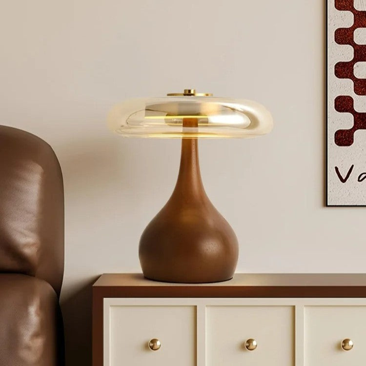 Lampe à poser bois et verre fumé | Design organique