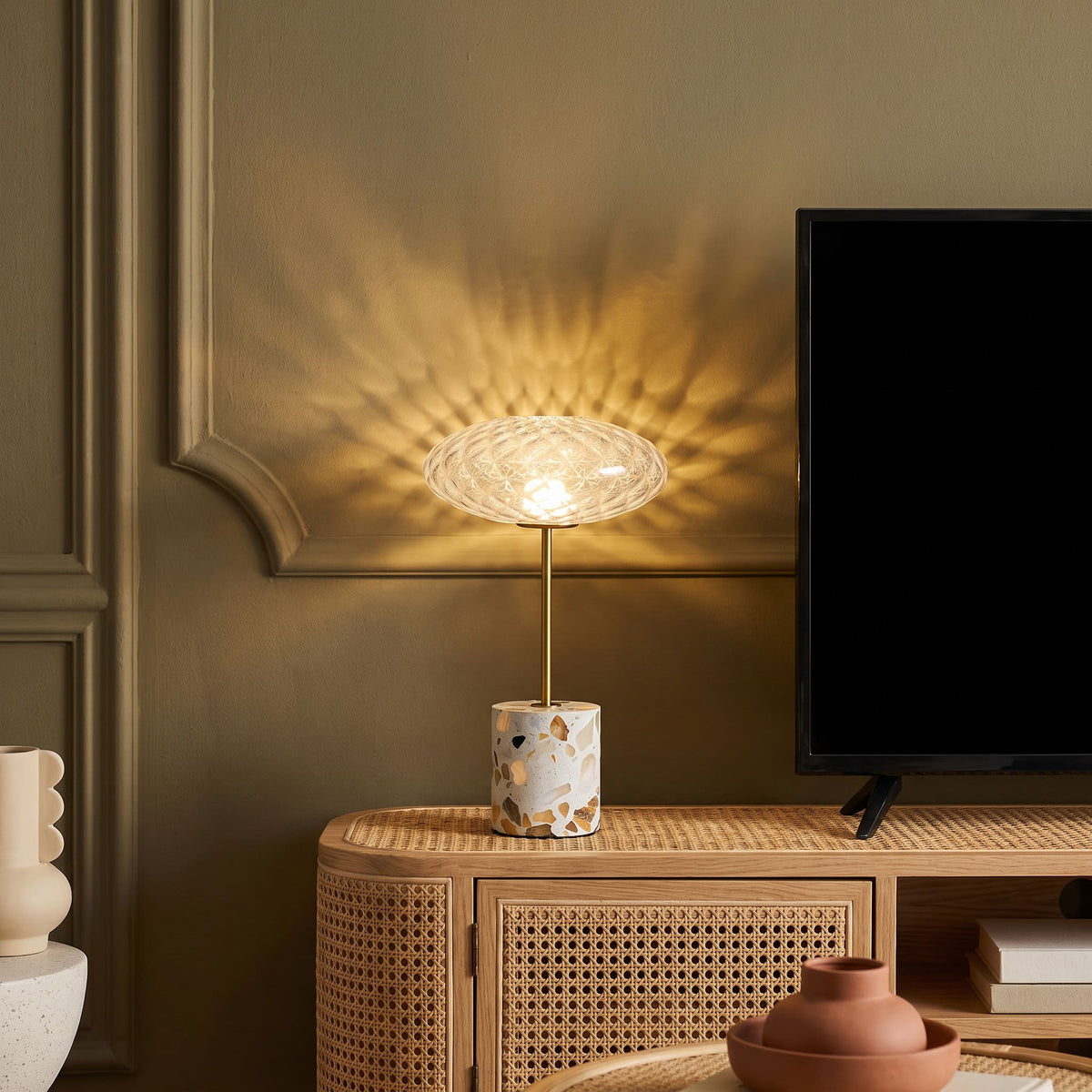 Lampe de table sans fil en pierre rétro éclairée et verre - Collection CRISTALI SIGNATURE