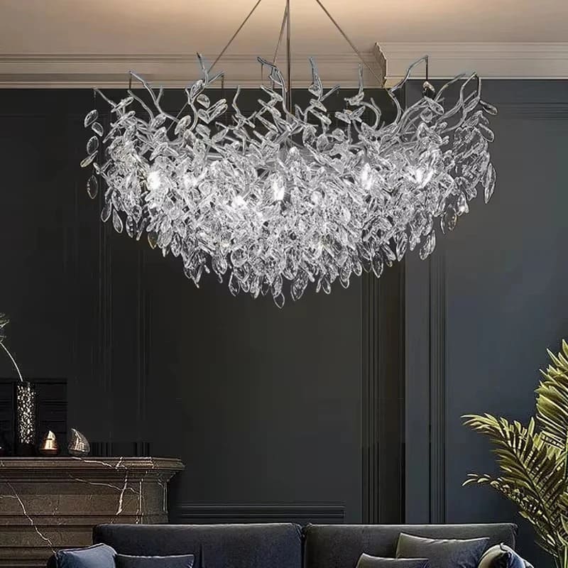 Lustre cascade cristalline doré ou argenté