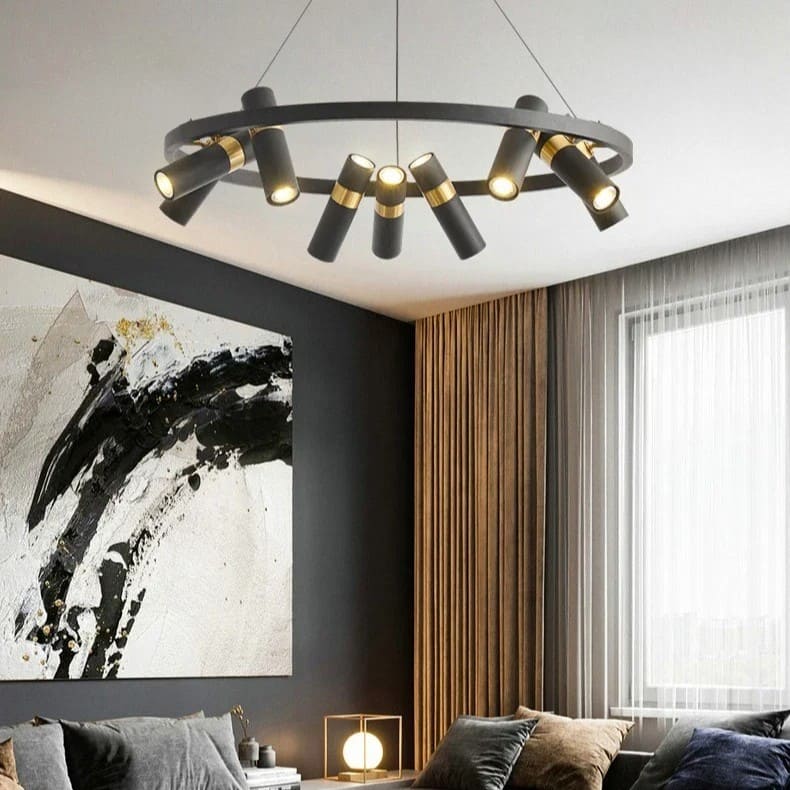Lustre circulaire à spots orientables | Design moderne noir et or