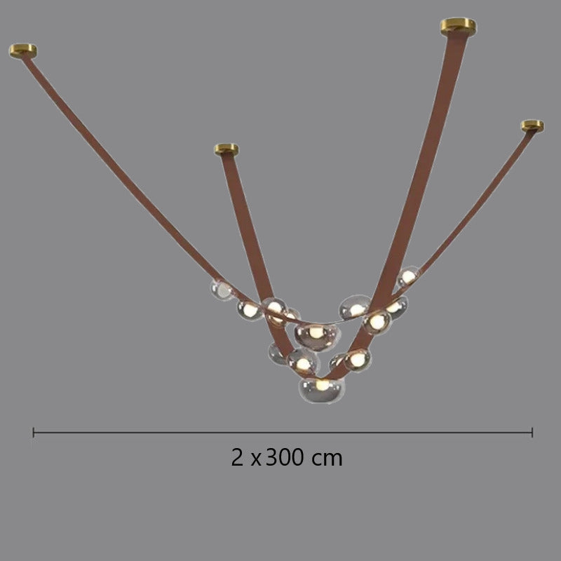 Lustre suspendu design à sangles de cuir et globes en verre Marron 6 mètres (2x3 mètres) / Gris fumé / Blanc froid