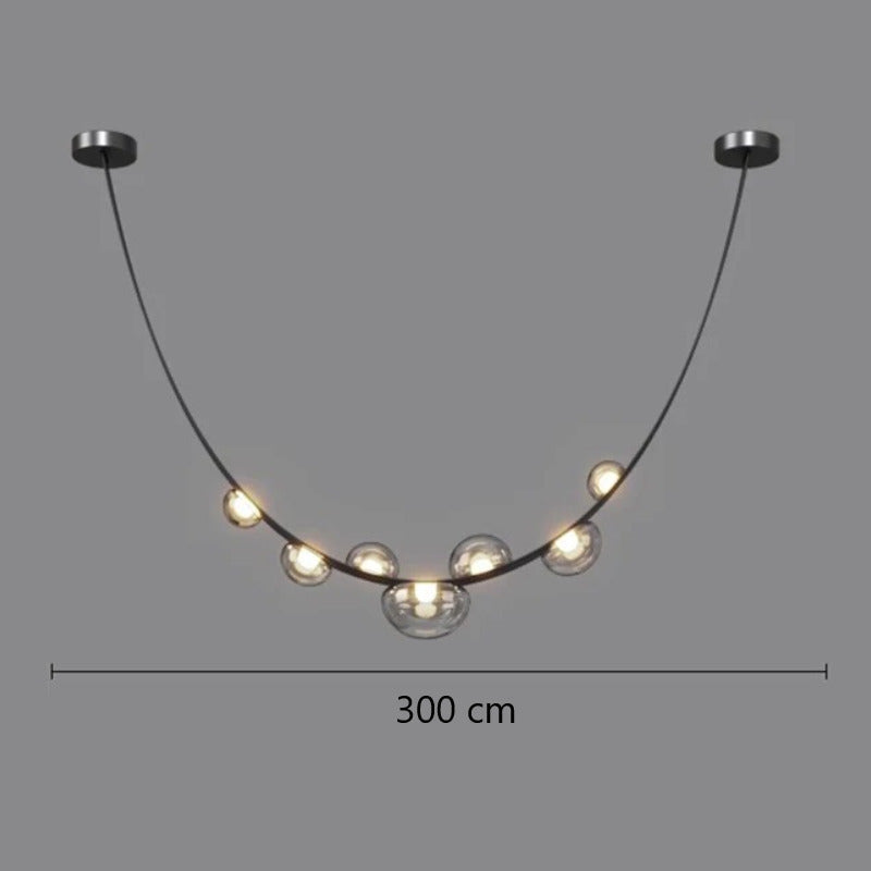 Lustre suspendu design à sangles de cuir et globes en verre Noir 3 mètres / Gris fumé / Blanc froid