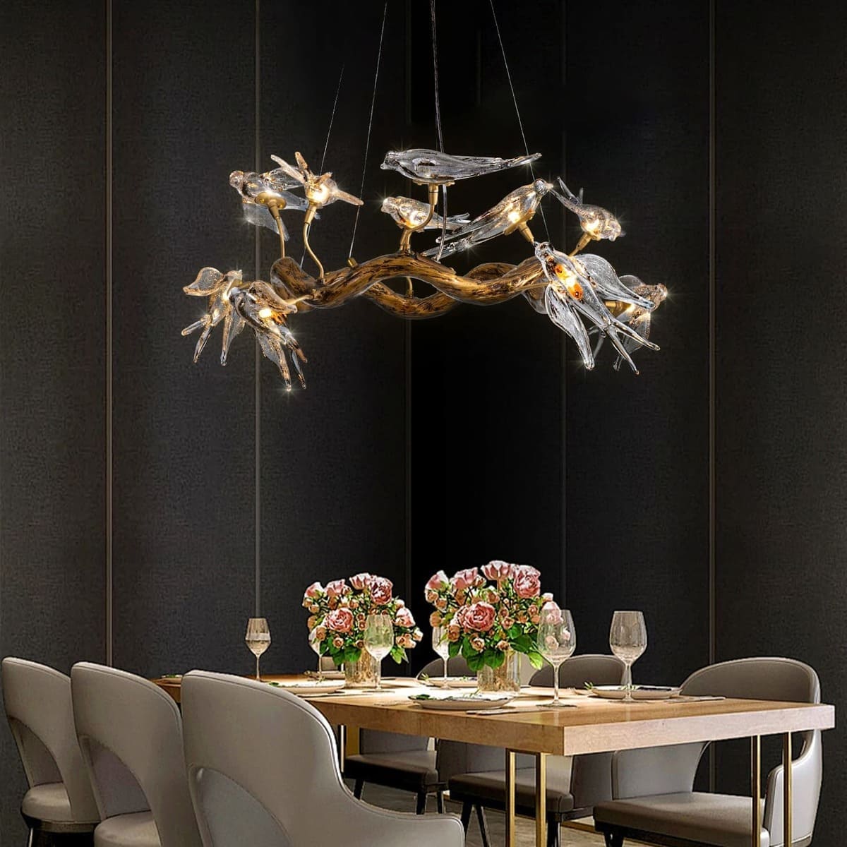 Lustre suspendu oiseaux en résine sculptée | Chic & sculptural
