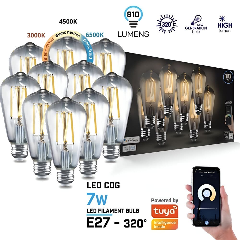 Ampoule LED intelligente Wifi E27 | 7W Dimmable Pack x10
