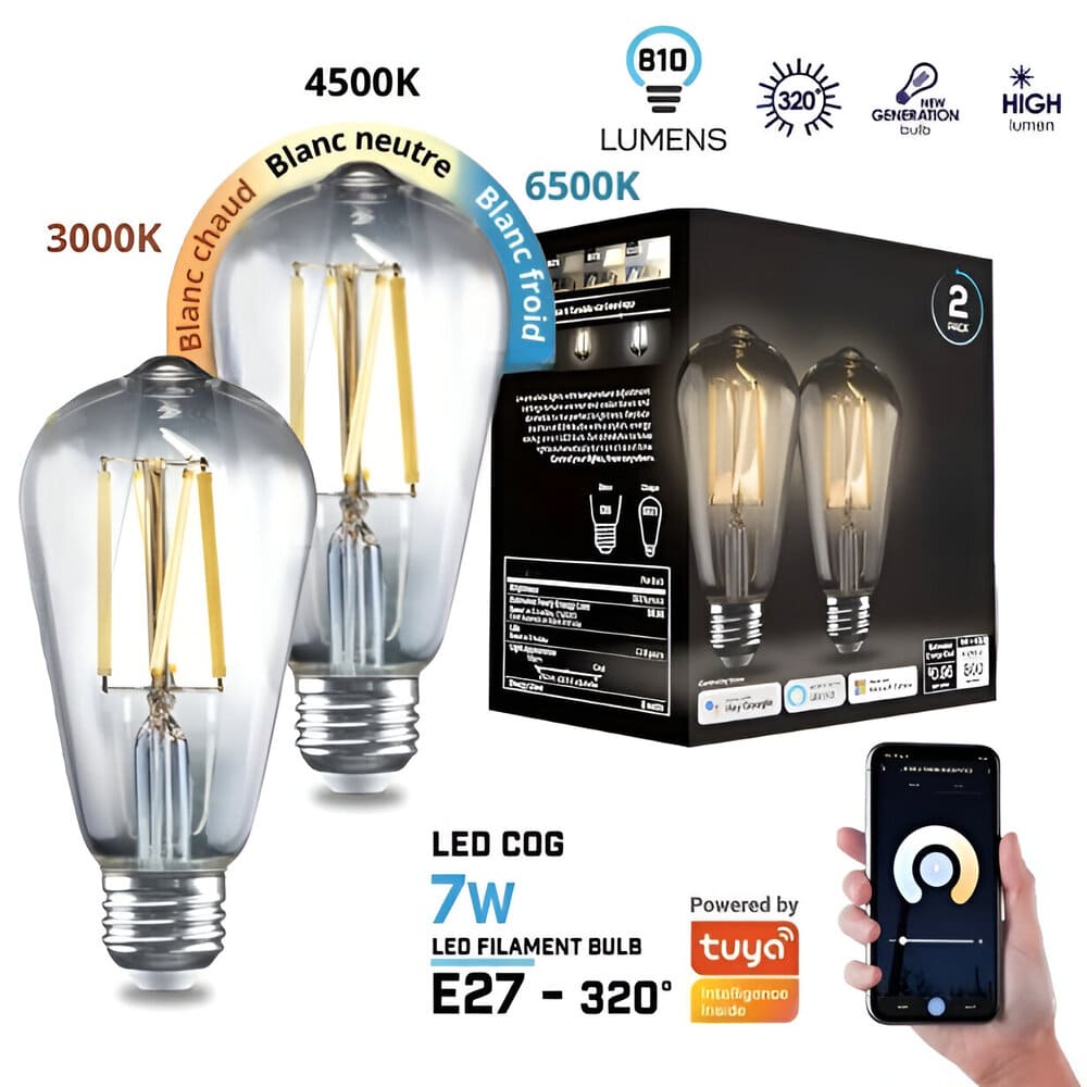 Ampoule LED intelligente Wifi E27 | 7W Dimmable Pack x2