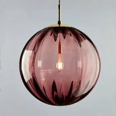 Suspension globe en verre nervuré | Éclat rétro & charme coloré 15cm / Rouge