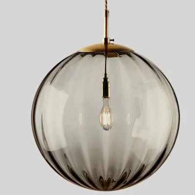 Suspension globe en verre nervuré | Éclat rétro & charme coloré 15cm / Gris fumé