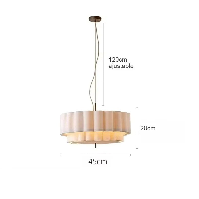 Suspension ronde en tissu plissé Japandi au design minimaliste 45 cm / Blanc froid