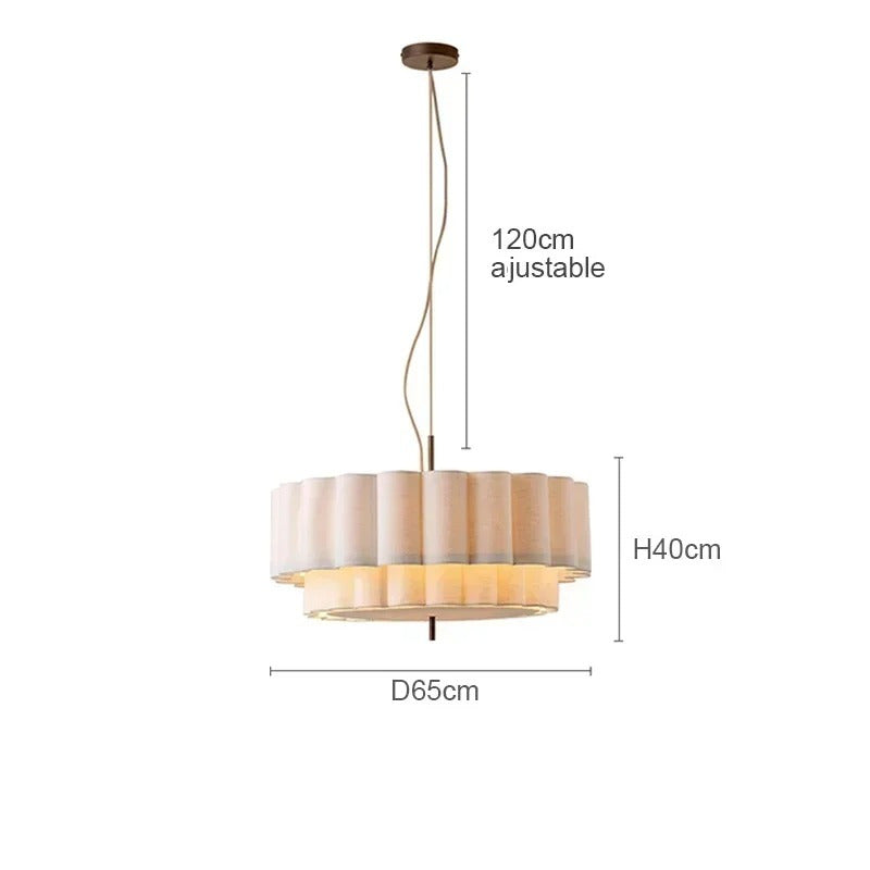 Suspension ronde en tissu plissé Japandi au design minimaliste 65 cm / Blanc froid