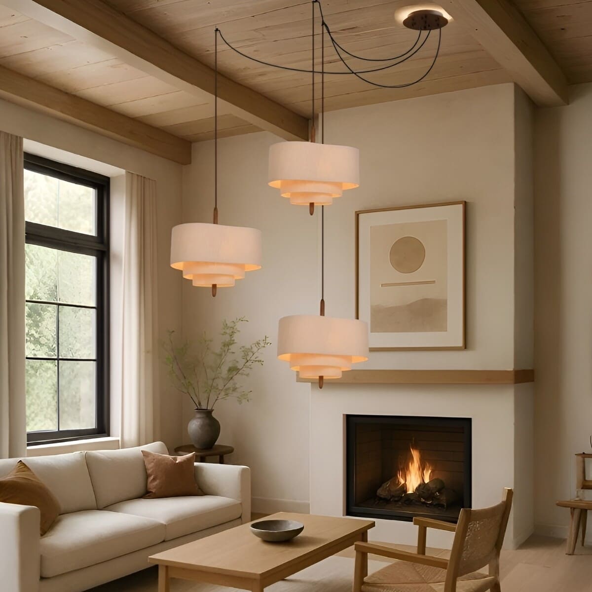 Suspension tissu spirale et bois | Élégance contemporaine