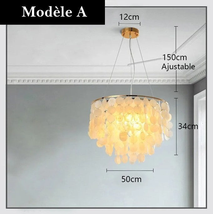 Lustre design en coquillages naturelles Modèle A | 50 cm / Argent